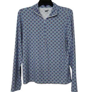 Land’s End Blue Geometric Print 1/4 Zip  Swim Shirt Rashguard UPF 50 Small